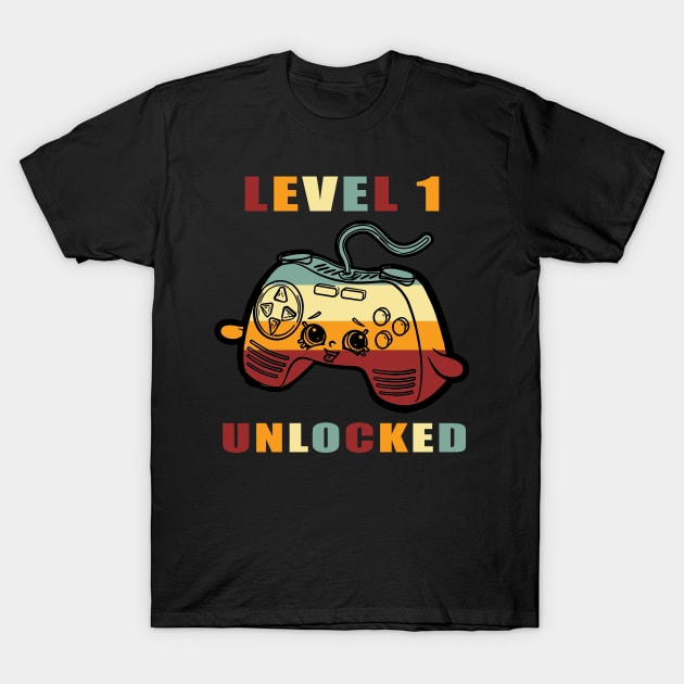 Level 1 Unlocked 1st Birthday vintage funny Gift idea for Gamers T-Shirt by Smartdoc
